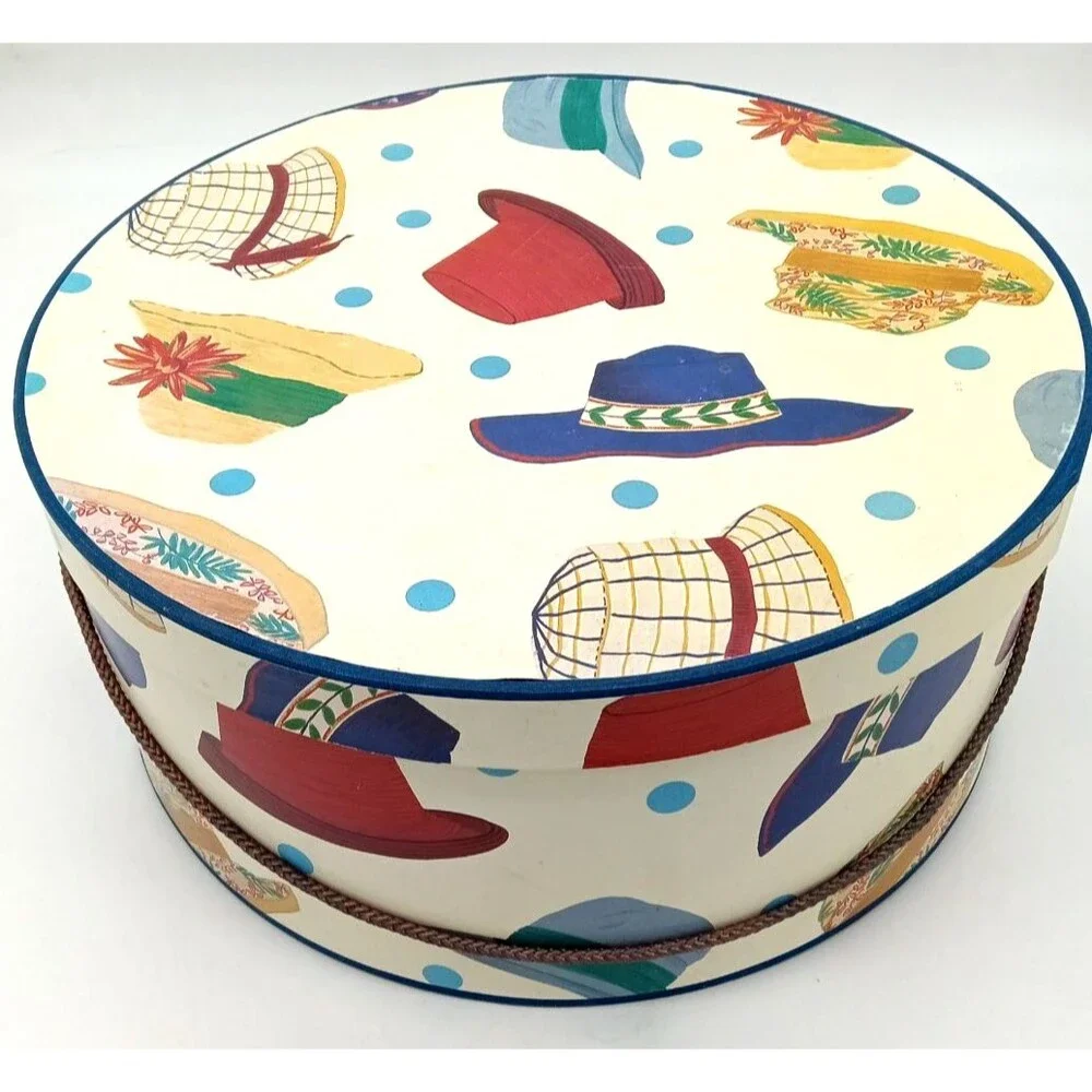 Vintage Set of 2 Nesting Hat Storage Boxes Fun Retro Hat Design 14